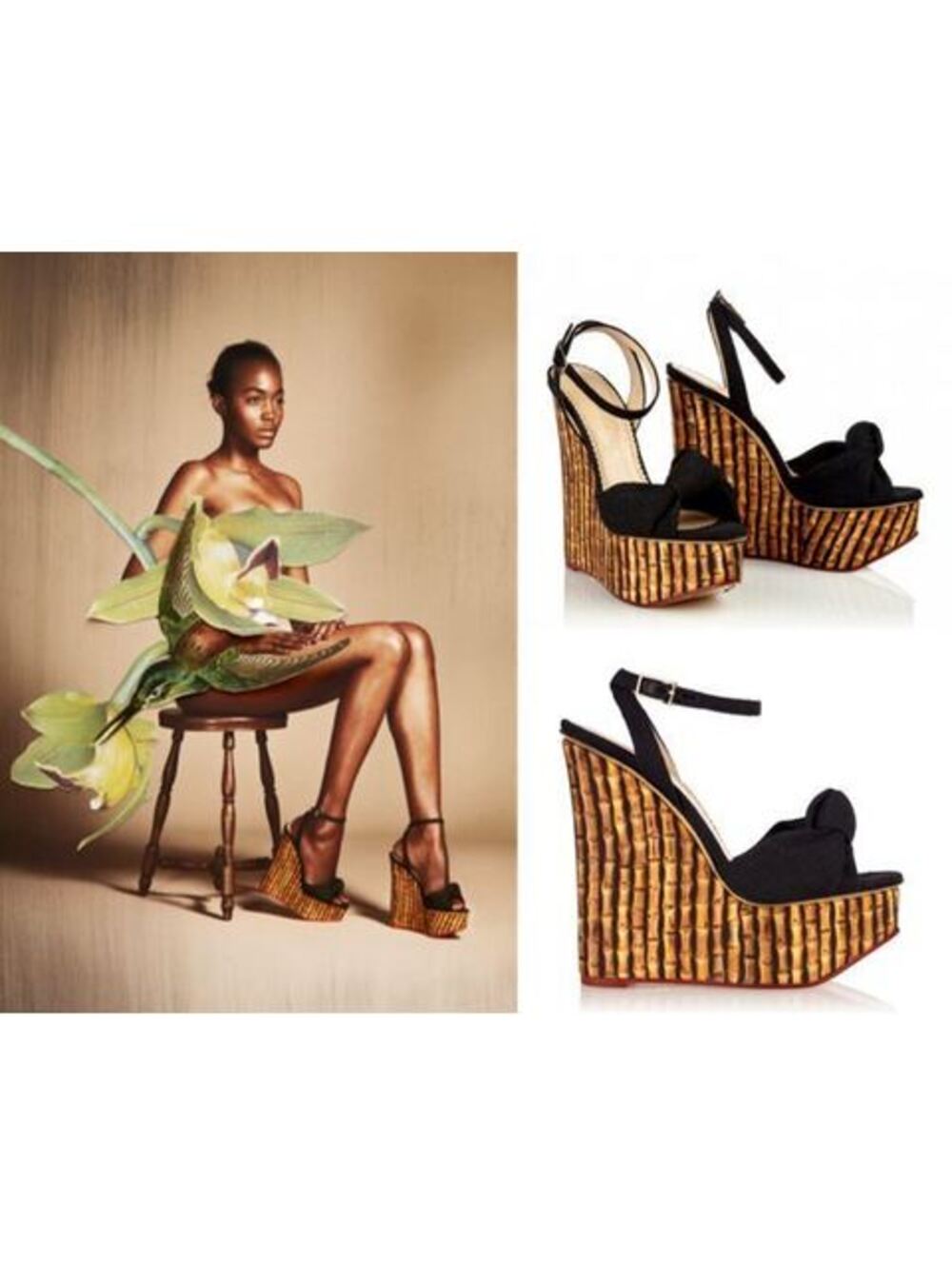 Charlotte Olympia Bamboo-Print Wedges with Ankle Strap Sz:38.5 NEW